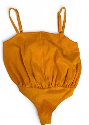 Free People Ribbed Mustard Yellow Bodysuit thumbnail 1