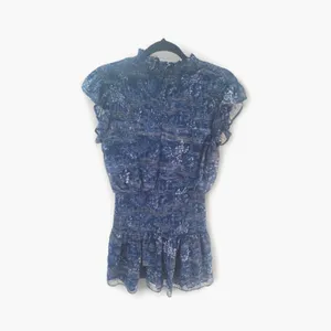 AQUA Smocked Mock Neck Mini Dress M Blue Smocked Tiered Ruffle Fairy Whimsigoth thumbnail 12
