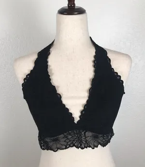 ‎PINK Victoria’s Secret black lace halter bralette L thumbnail 1