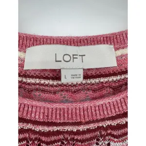 Loft Chevron Pullover Sweater Knit Women L Multi Pink Lightweight Summer Top thumbnail 3