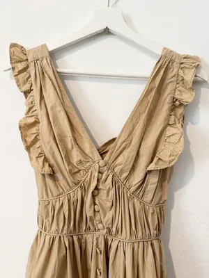 Mable Cotton Poplin Tiered Midi Dress Size Small Tan Cottagecore Milkmaid Boho thumbnail 4