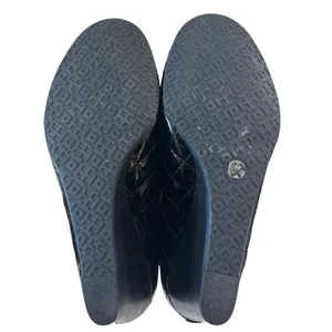 Tory Burch Quinn Quilted Patent Wedge Pumps‎ Black Gold Logo Size 8.5 thumbnail 9