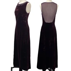 Vintage 90s Scott Mcclintock Beaded Velvet Gown Sheer Low Back Purple 6 thumbnail 3