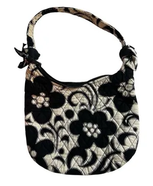 Vera Bradley Night & Day Floral Shoulder Bag Black White‎ Casual Purse thumbnail 1
