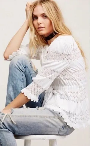 Free People Fire Island White Open Knit Top Size S thumbnail 1