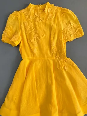 NWT Antonio Melani Iris‎ Linen Floral Appliqué Sunshine Yellow Mockneck Dress thumbnail 5