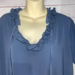 Umgee Dusty Blue Ruffle Hem Boutique Blouse | Women’s Large thumbnail 2