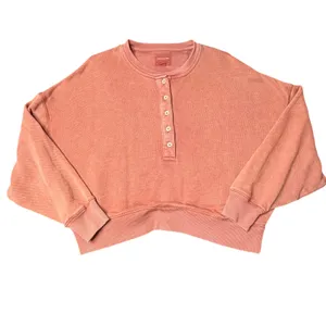 American Eagle Rust Henley Sweatshirt M Boxy Cozy Fall Casual thumbnail 5