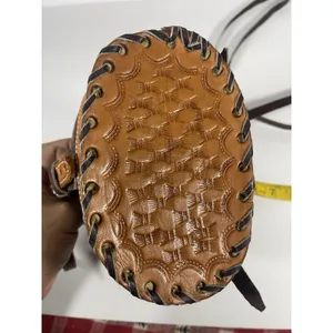 Brown/Tan Floral Tooled Embossed Mini Backpack Drawstring Flap Buckle Silver thumbnail 8