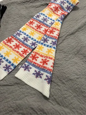 Old Navy Multicolor Snowflake Knit Scarf - White, Red, Blue & Yellow thumbnail 2