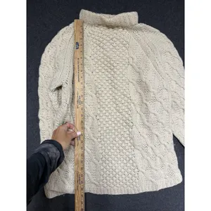 Vtg Hand Knits Cable Sweater Cream Irish Wool Aran Fisherman M thumbnail 4
