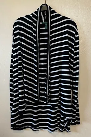 Lauren Ralph Lauren Women’s Cardigan Open Long Sleeve Striped‎ Blue Size Medium thumbnail 1