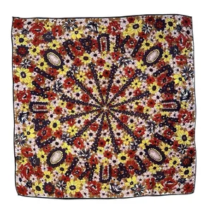 Vintage 1970s Floral Scarf‎ Made in Japan Rolled Hem Mod Brown Pink Autumn 25x25 thumbnail 9