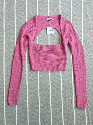 American Eagle NWT Knit Open Back Square Neck Cropped Sweater thumbnail 3