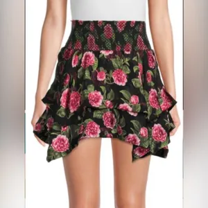 NWT ALICE + OLIVIA Zarya Asymmetrical Smocked Mini Skirt Cheri Floral Sz 2 $395‎ thumbnail 3