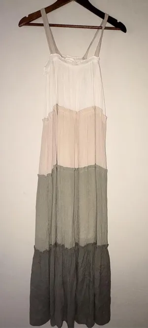 Blu Pepper Tiered Color-Block Maxi Dress Spaghetti Strap Cream Pink Green Small thumbnail 1