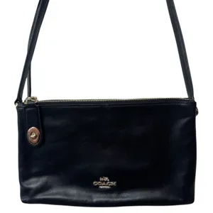 Coach "Crosby" Double Zipper Leather Purse Black Capsule‎ Luxury Old Money Chic thumbnail 3