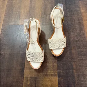 Tory Burch Espadrille Block Heel Sandals Ivory Leather Ankle Strap Size 9.5 thumbnail 6