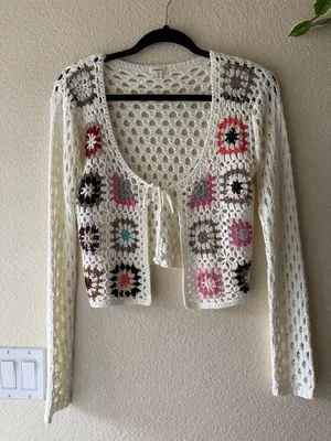 debut Crochet Openwork Tie-Front Cardigan with Floral Motifs thumbnail 2