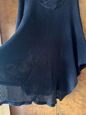 L’ogan Navy Blue Open Knit Oversized Poncho Sweater V Neck. Size One Size thumbnail 5
