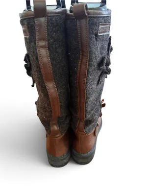 Bronx Vinyage Womans Two-Tone Brown Leather and Charcoal Felt Embellished Boots thumbnail 5