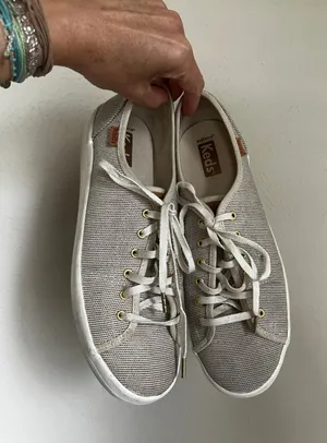Keds Gray Striped Low Top Sneaker Lace Up sz 8.5 Preppy Comfort Shoes Minimalist thumbnail 1
