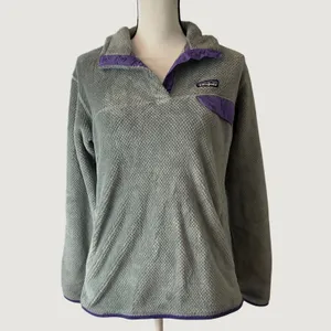 Patagonia Re-Tool Snap-T Fleece Pullover Grey Purple Trim Womens XL thumbnail 2