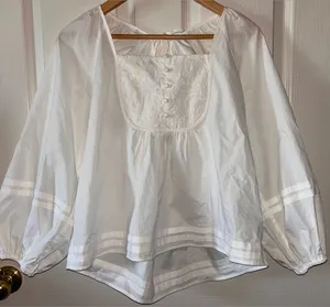 Boho-Chic Cottage Babydoll Peasant Top w/Puff Sleeves Pintuck Buttons Fairycore Sz S Ivory Cotton thumbnail 1