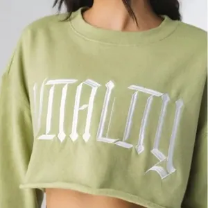 Vitality | Balance Athletica Warm Up Raw Hem Crop‎ Crewneck Sweatshirt Green thumbnail 3