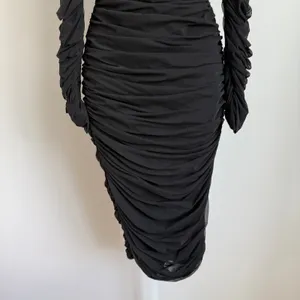 House of CB Black Ruched Mesh‎ Off Shoulder Long Sleeve Bodycon Dress thumbnail 4