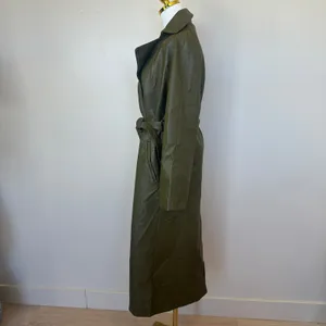 Rosetta Getty Olive Green Faux Leather Trench Coat SMALL Belted Office Work $555 thumbnail 10