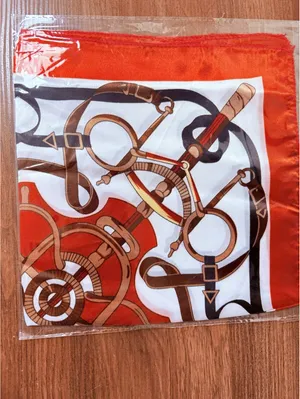Women's Square Scarf Satin Equestrian Print Logo Orange White Brown thumbnail 4