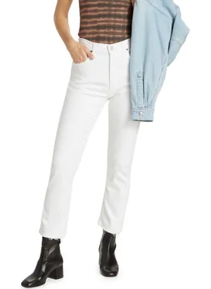 Agolde Women’s Riley Crop Straight Leg Sour Cream White Denim Jeans Size 28 thumbnail 1