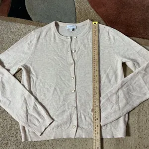 Lucy Paris Heart Button Wool Cardigan Womens M Beige Coquette Knit Crew Neck thumbnail 3