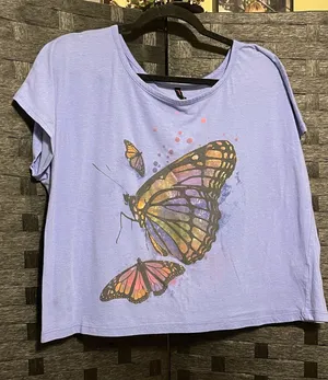 Hybrid Apparel XL PURPLE OVERSIZED BOXY CROP TOP BUTTERFLY GROW EVOLVE TRANSFORM thumbnail 1