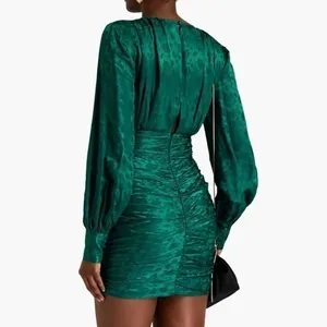 Ronny Kobo Carissa Dress Small Green‎ Silk Blend Ruched Floral Jacquard Cocktail thumbnail 3