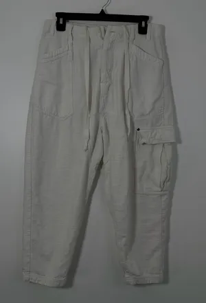 Free People White Utility Drawstring Cargo Pants XS 100% Cotton thumbnail 1