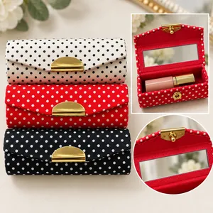 Set of 3 lipstick chapstick holders vintage inspired polka dot mirror red gift thumbnail 1