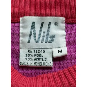 Nils Vintage Sweater Size Medium‎ Red Pink Geometric Pullover Ski 80s Wool Blend thumbnail 2