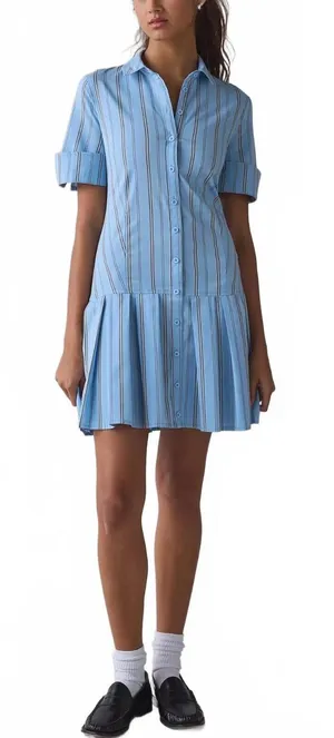 UO BDG Special Treatment Drop Waist Short Sleeve Shirt Mini Dress NWOT Blue S thumbnail 1