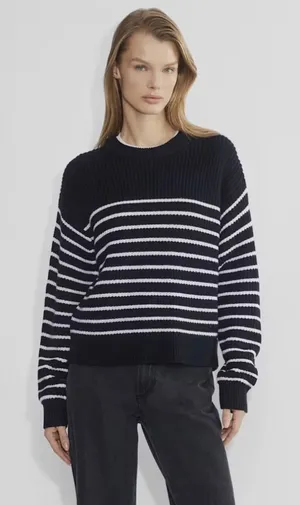 Aritzia Wilfred Maria Merino Wool Sweater Navy White Stripe Size Small thumbnail 1