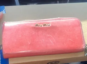Designer Miu Miu Coral Pink Leather Wallet thumbnail 1