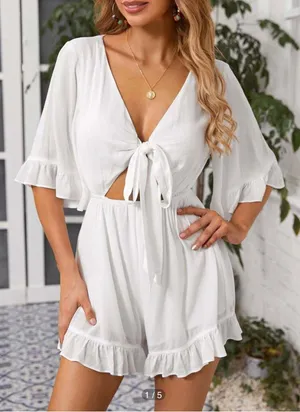 Bell Sleeve Tie Front Peekaboo Romper thumbnail 3