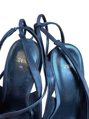 Zara Black Satin Platform Slingback Chunky Platform Heels Size 39 / 8.5 thumbnail 5