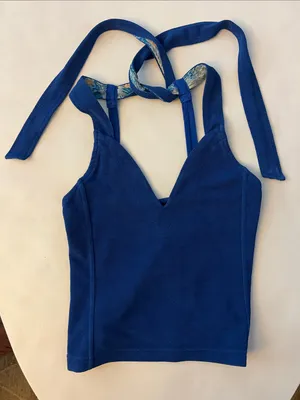 Free People One Call Away Royal Blue Open Back Strappy V Neck Halter Top XS thumbnail 4