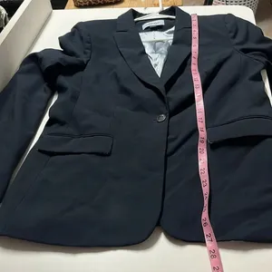 Imperfect Calvin Klein blazer size 10 navy blue blazer built‎ in shoulder pads thumbnail 5