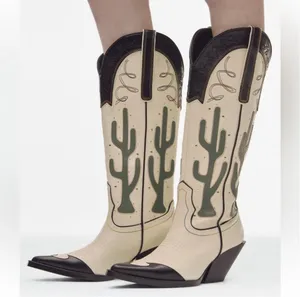 Zara cowboy boots cactus knee high heels western south western cowgirl thumbnail 3
