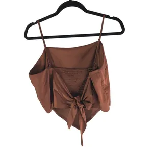 SO Clothing Womens Cami Top Tie Back Satin Cropped Brown XL thumbnail 2