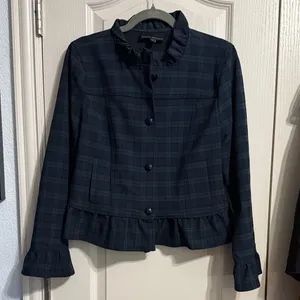 Banana Republic Tartan Plaid Ruffle Blazer Jacket Academia Preppy 12P Petite thumbnail 2