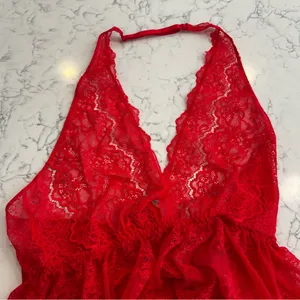 NWT Victoria’s Secret Red‎ Sheer Lace Plunge Babydoll Garter Lingerie Size Large thumbnail 5